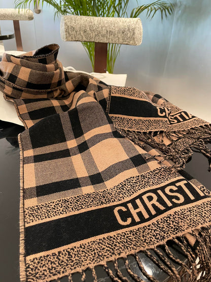 Classic Plaid Fringed Cashmere Scarf Shawl