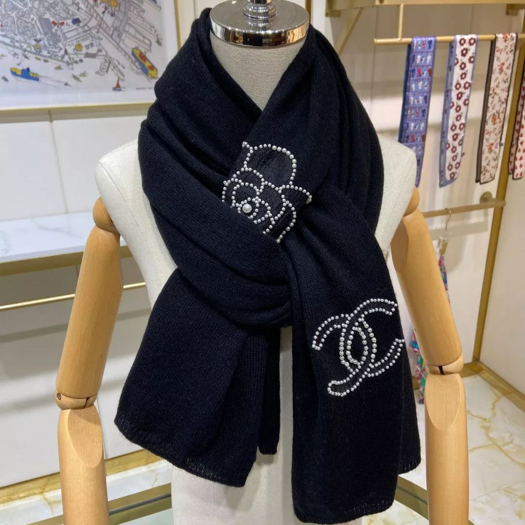 Elegant Camellia Pearl Cashmere Scarf