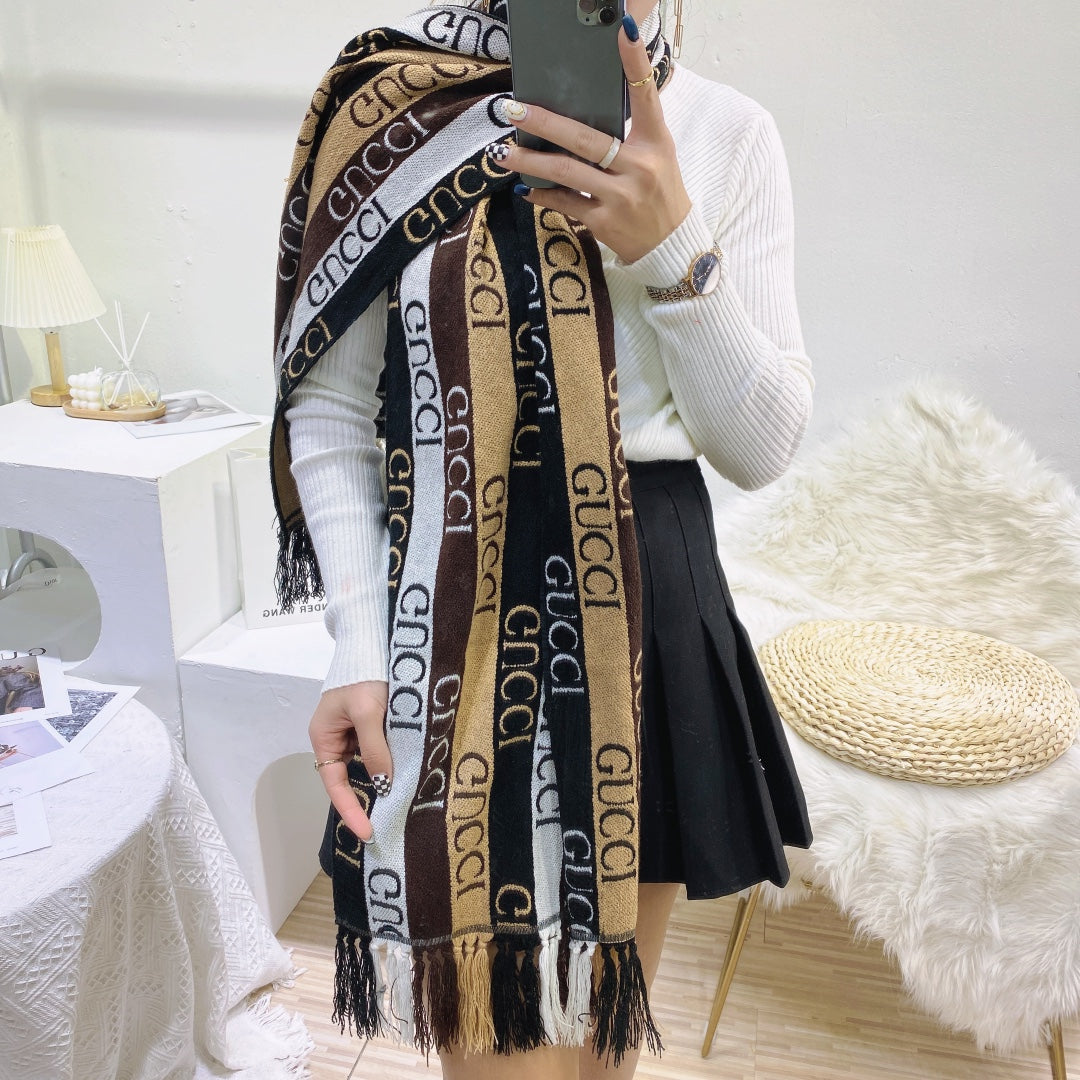 Double-sided Jacquard Fringed Scarf Shawl