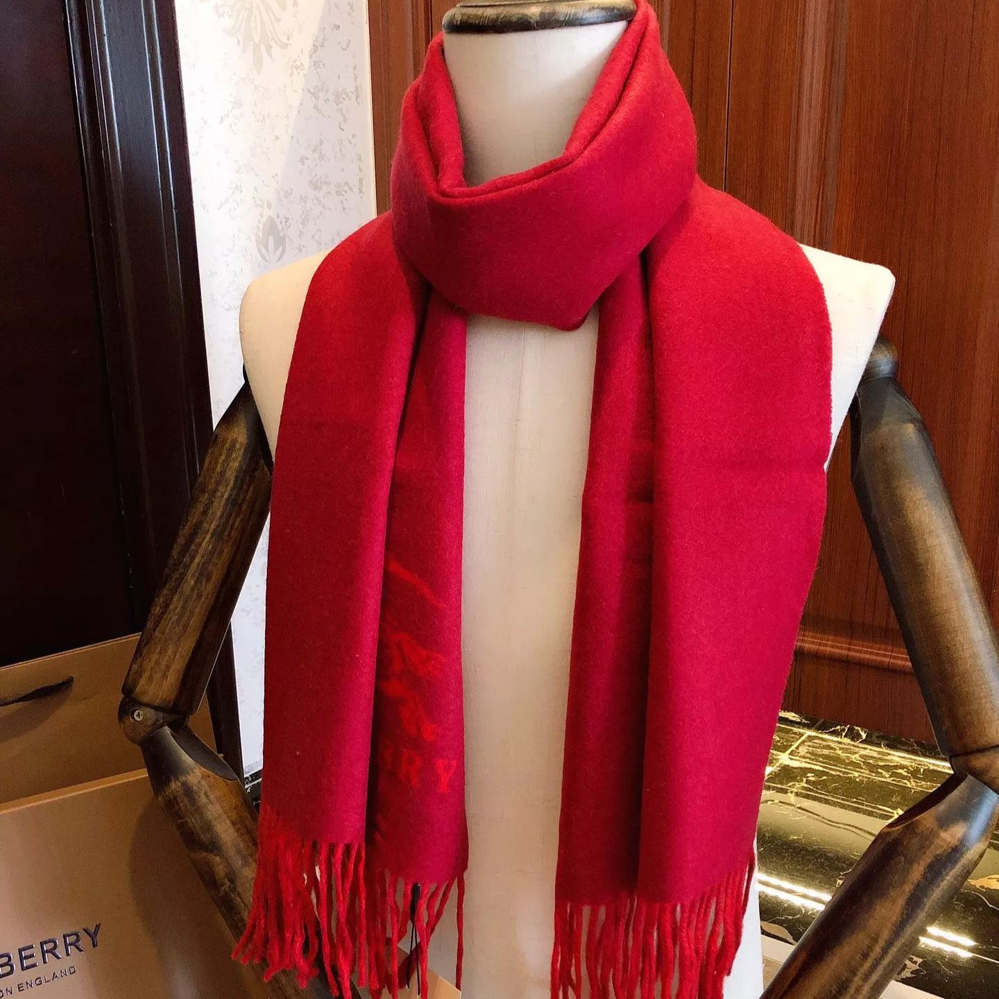 Simple Solid Monogram Fringed Wool Scarf