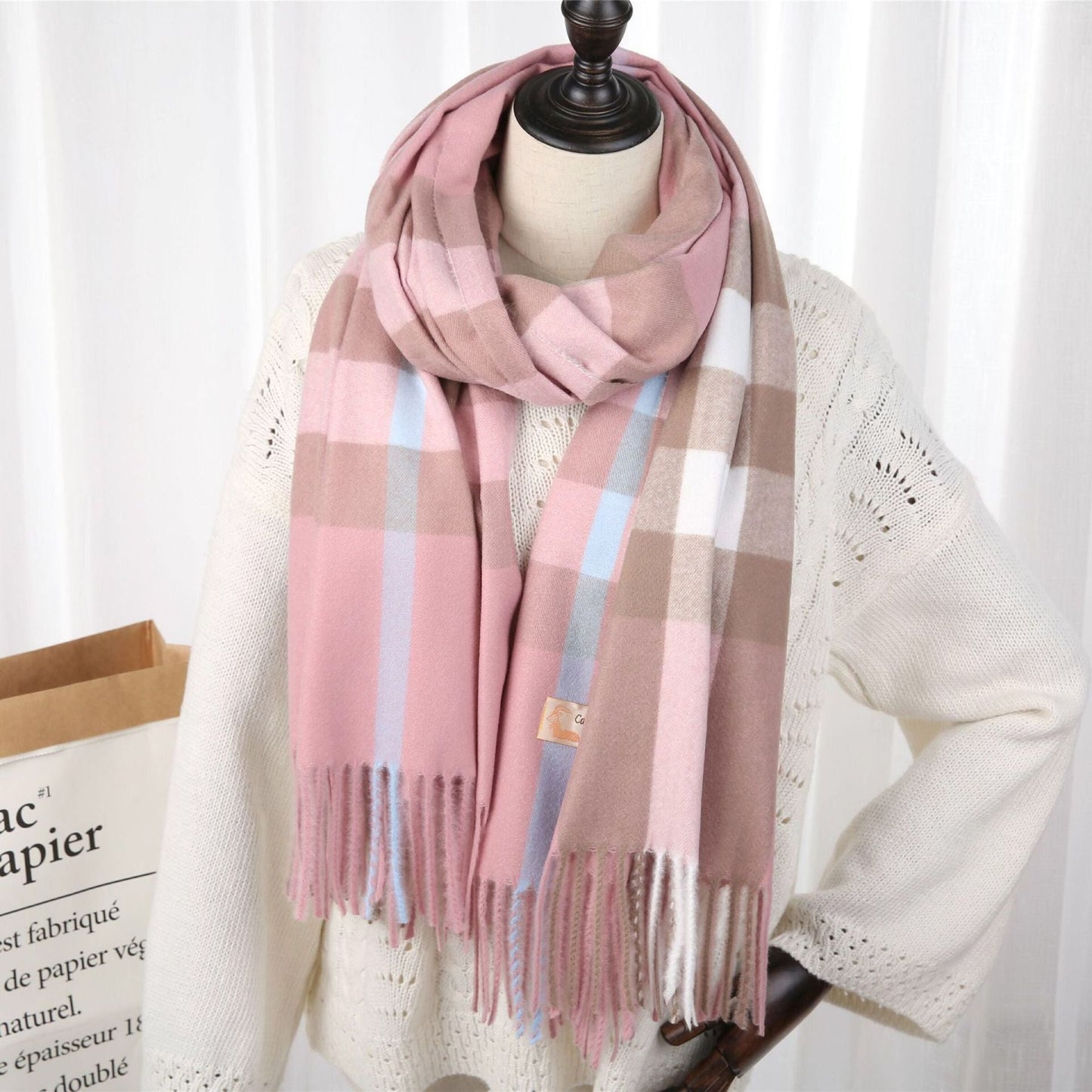 2022 New Checked Cashmere Tassel Scarf