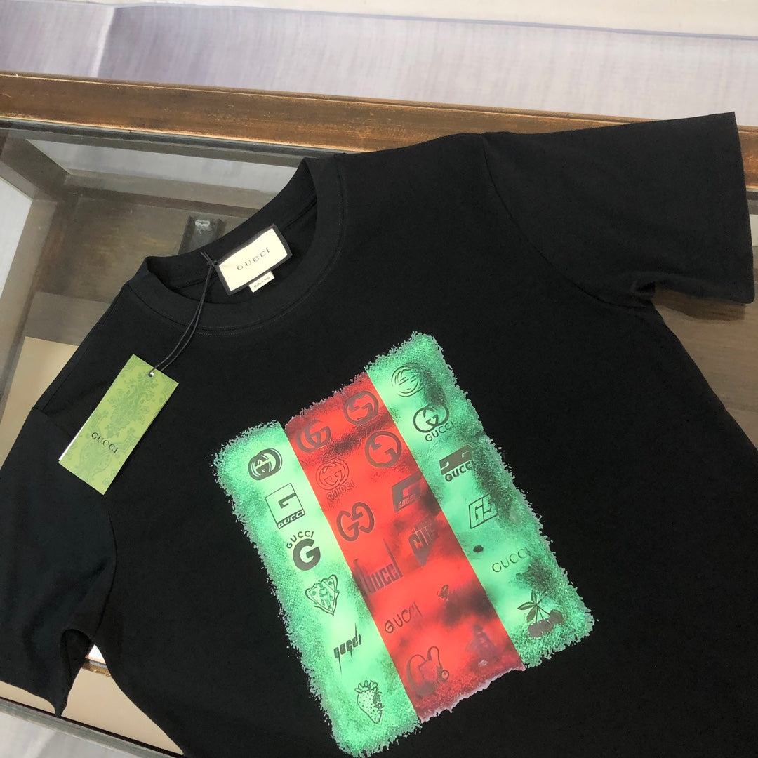 Red Green Patchwork Print T Shirt